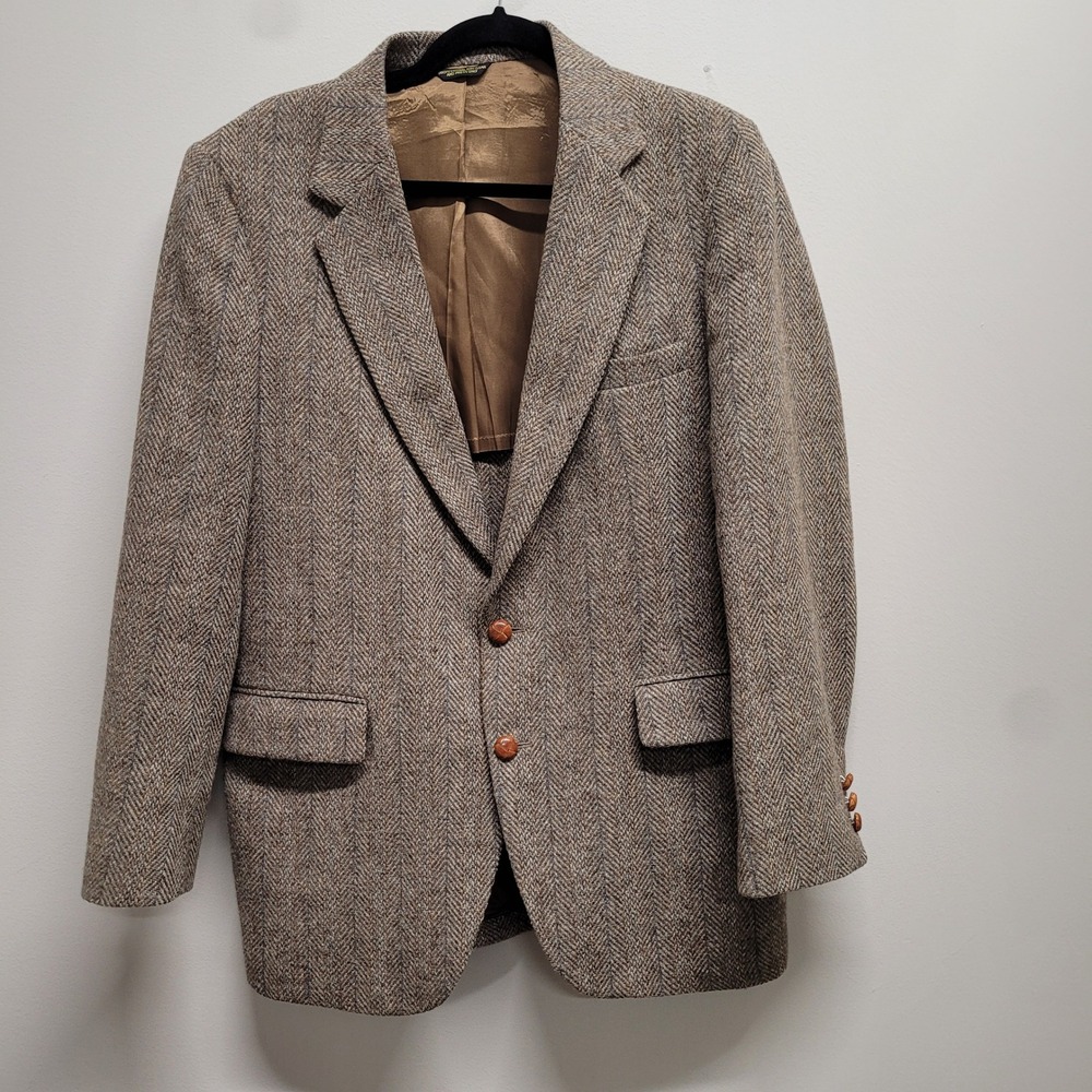 VTG Savile Row Lazarus Columbus Mens Brown Herringbone Wool Blazer Sport Coat
